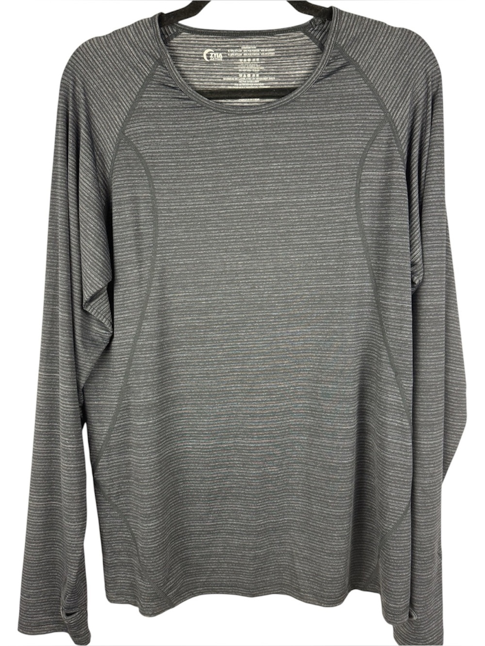 ZYIA Active Subtle Stripe Long Sleeve Workout Top Charcoal Gray Thumbholes XXL